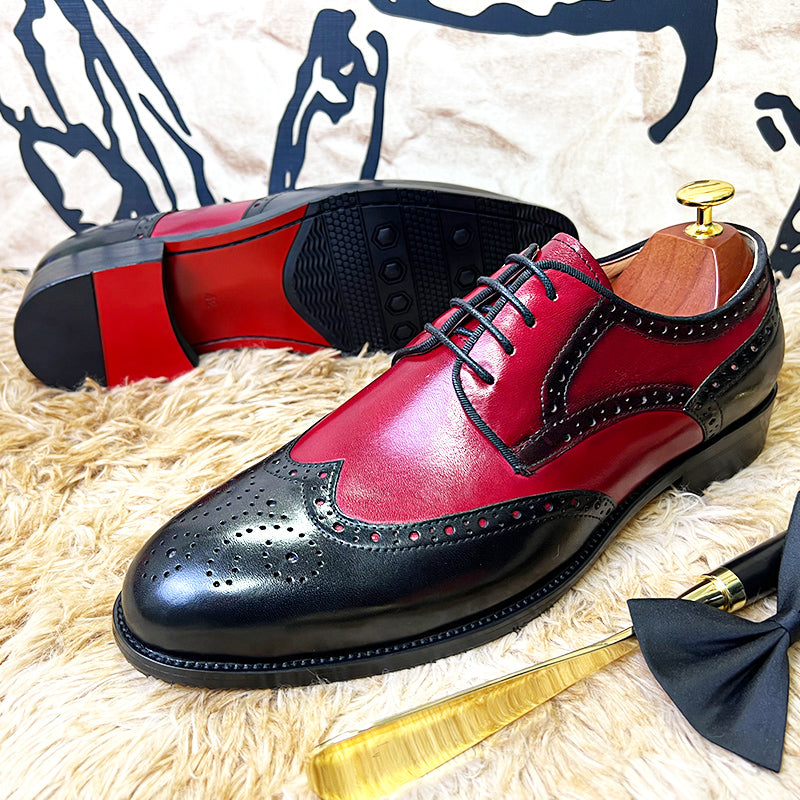 Classic Men's Leather Lace-Up Casual Fashion Red Dress Shoes-Zittor