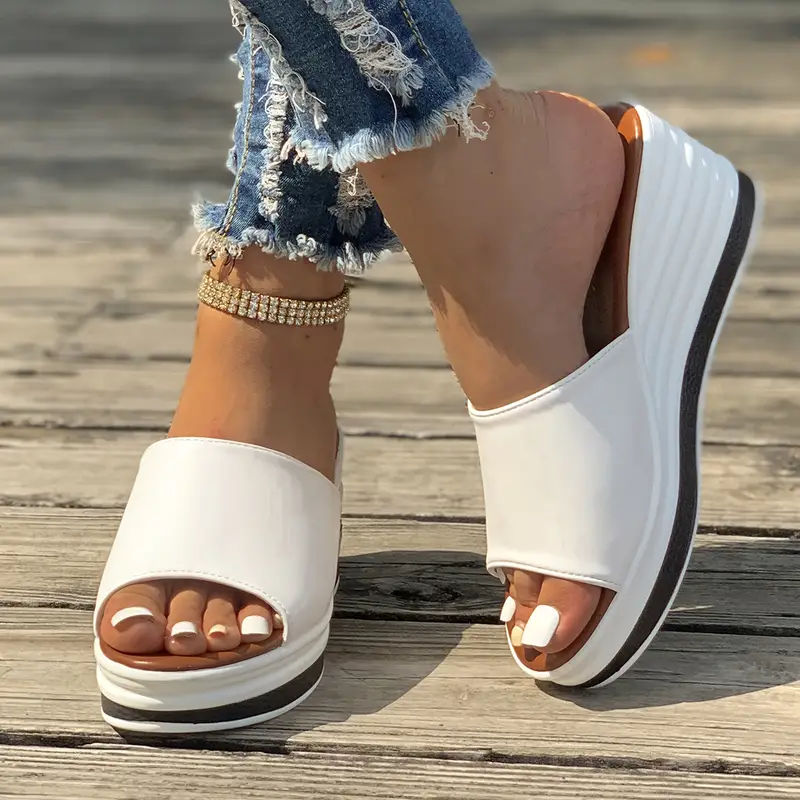 Women s Wedge Slide Sandals Casual Peep Toe Platform Outdoor details 3