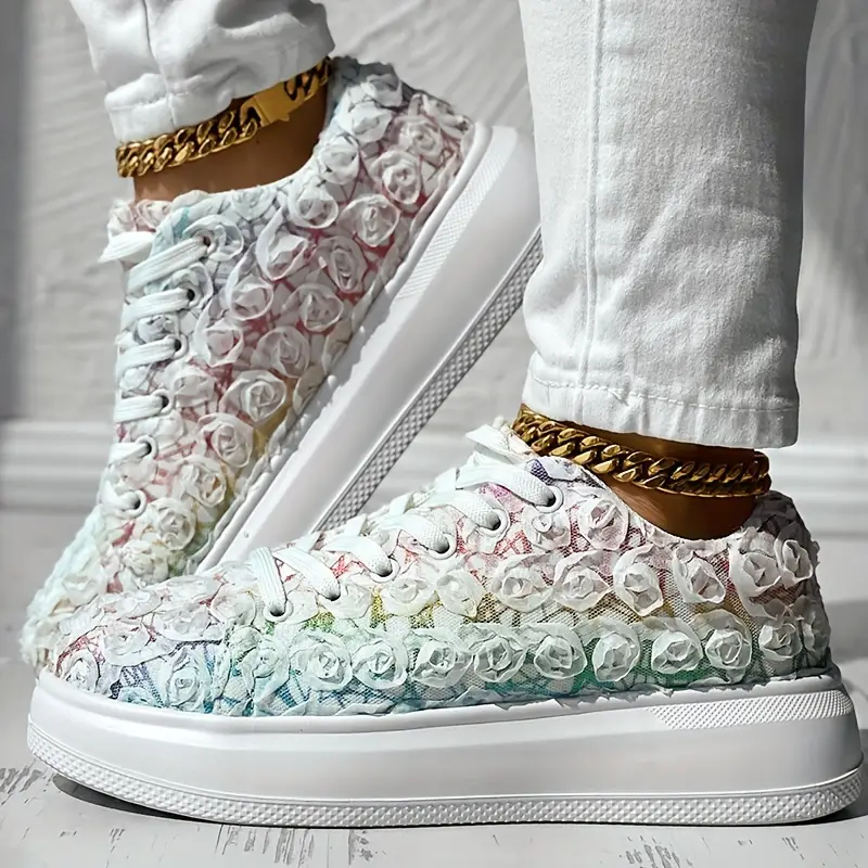 Women s Bridal Floral 3d Sneakers Lace Platform Soft Sole details 4