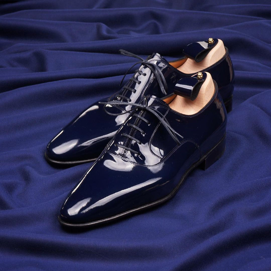 Dark blue classic high-end shiny Oxford leather shoes-Zittor