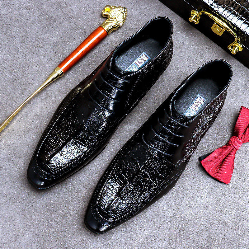 2022 Men's Leather Business Casual Trendy Dress Crocodile Boots-Zittor