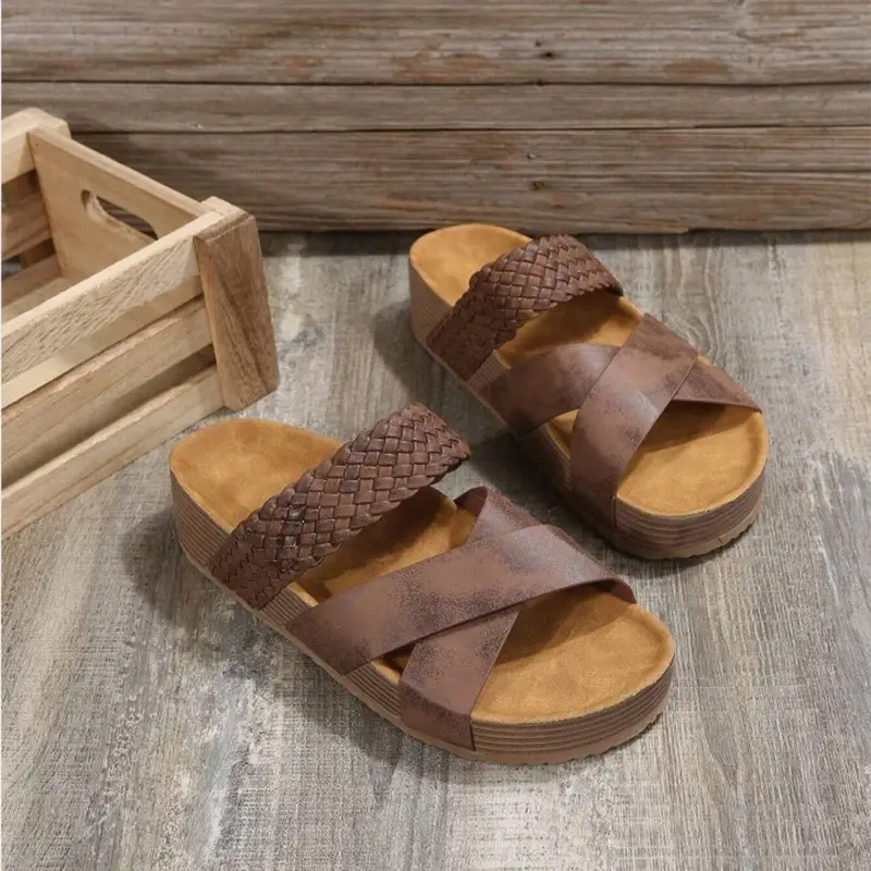 women sandals new thick bottom braided cross casual solid details 5