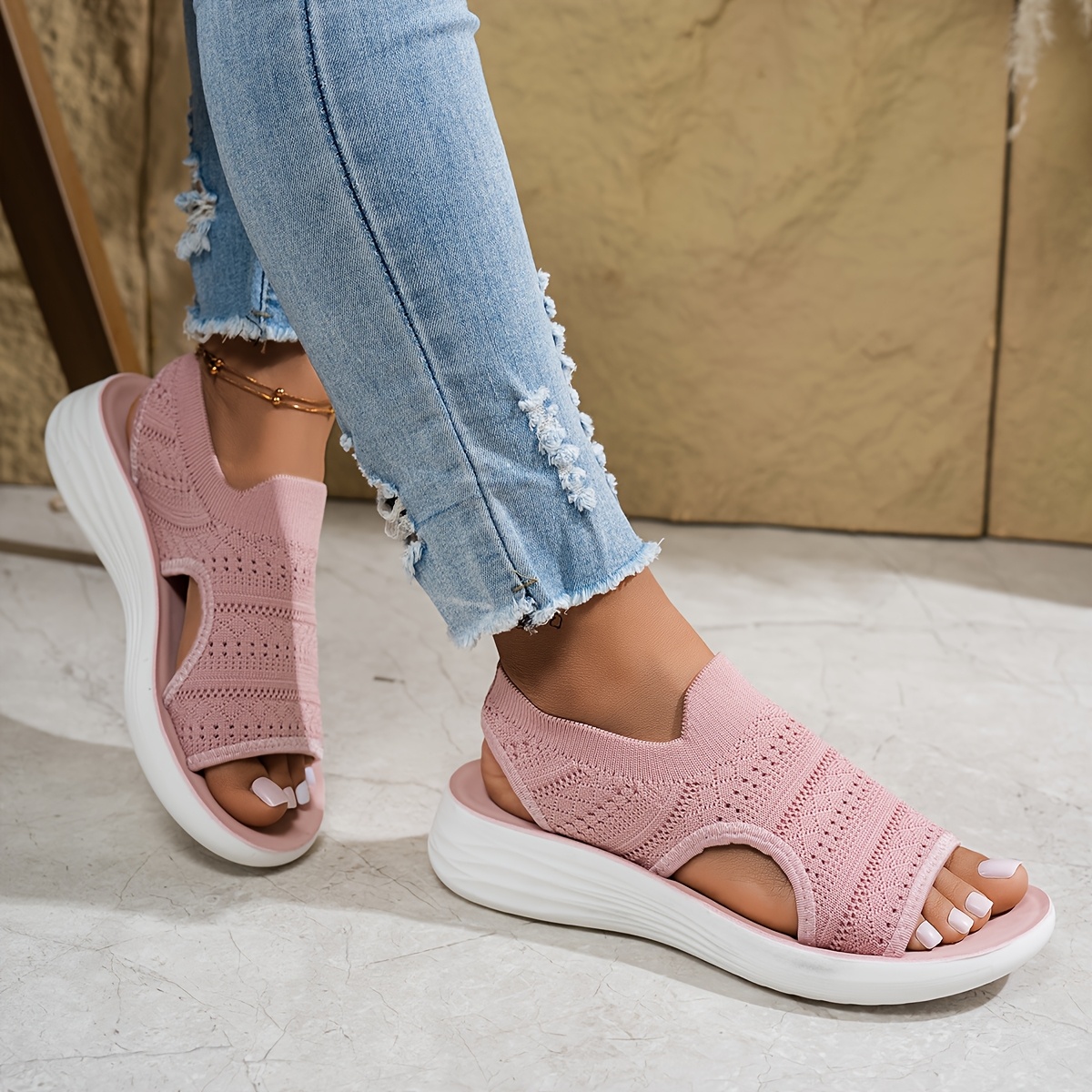 Women's Breathable Knit Platform Sandals