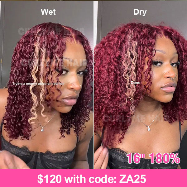 Burgundy Color Kinky Curly Hair Lace Front Wigs