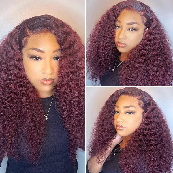 Burgundy Color Kinky Curly Hair Lace Front Wigs