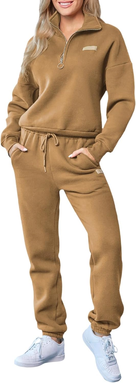 Women 2 Piece Outfits Sweatsuit Lounge Set Half Zip Pullover with Tracksuit Matching Pants Set