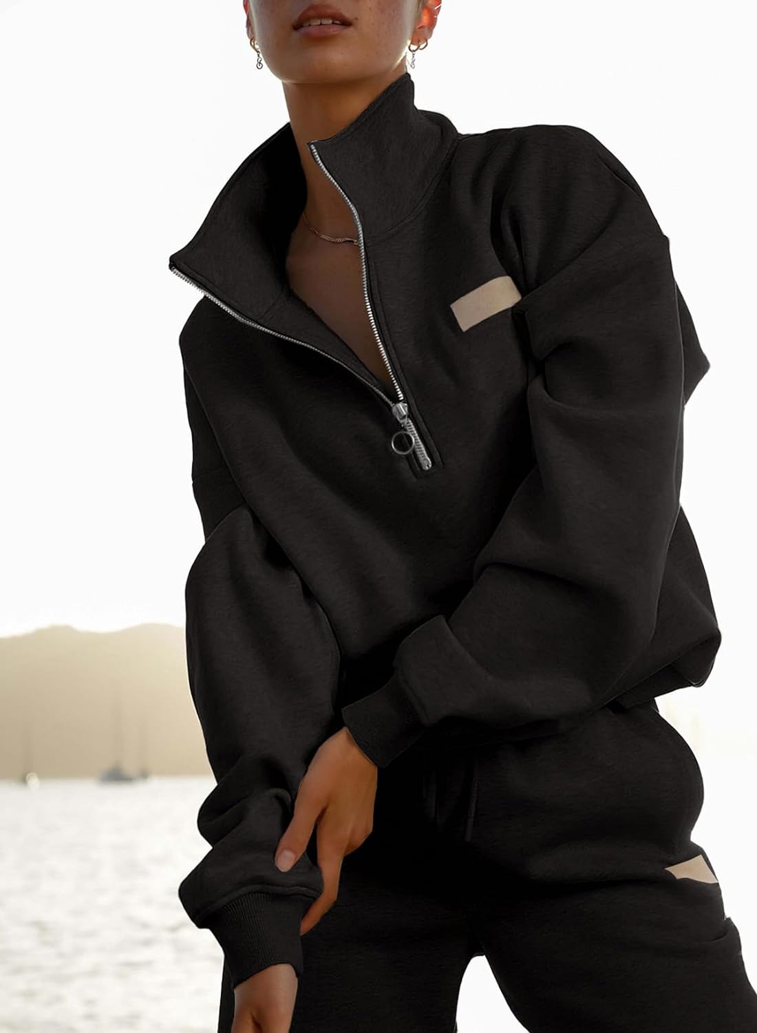 Women 2 Piece Outfits Sweatsuit Lounge Set Half Zip Pullover with Tracksuit Matching Pants Set