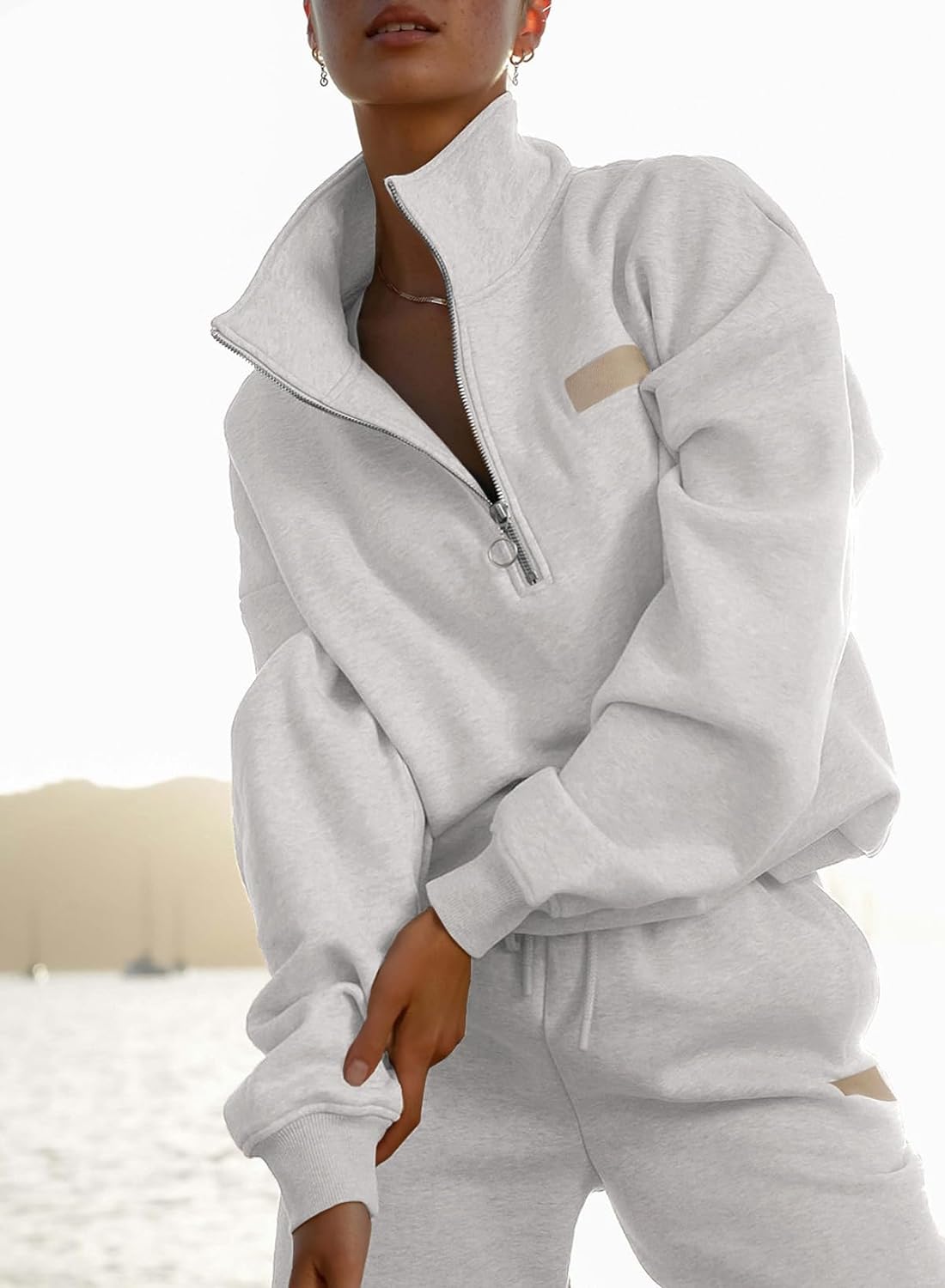 Women 2 Piece Outfits Sweatsuit Lounge Set Half Zip Pullover with Tracksuit Matching Pants Set