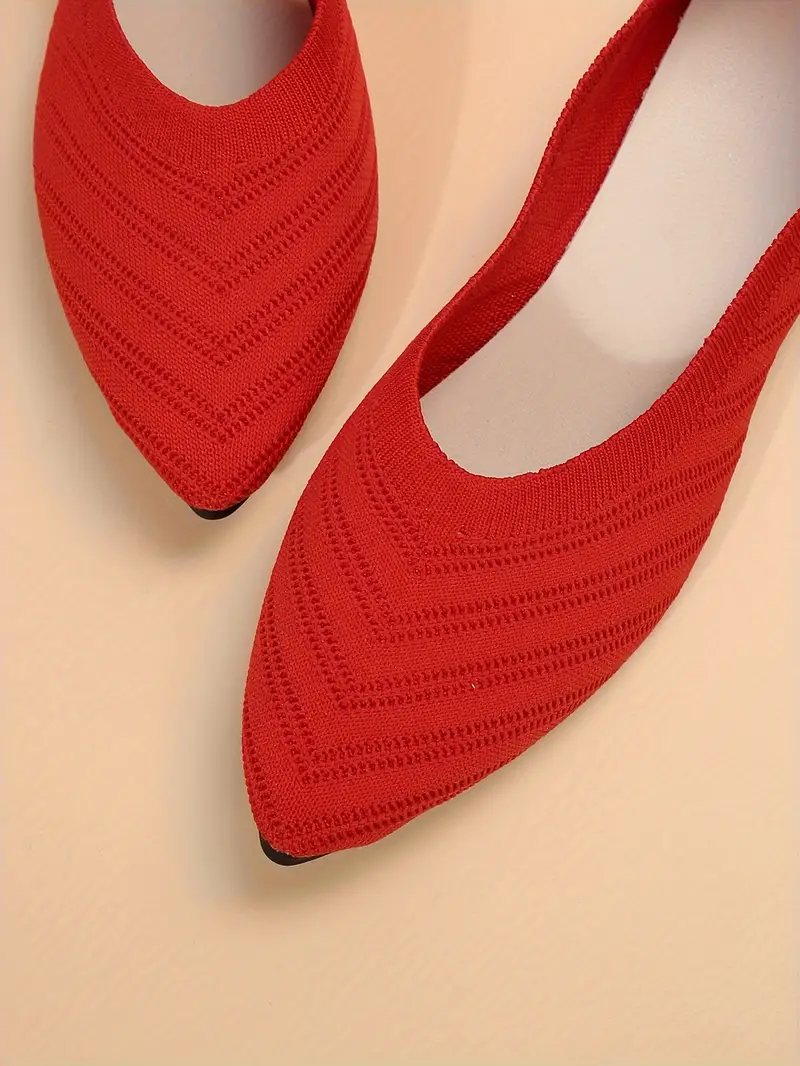 womens pointed toe flat shoes solid color knitted slip on shoes casual breathable ballet flats details 21
