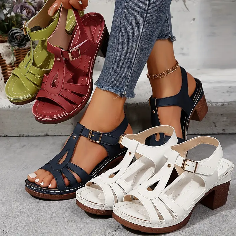 Women s Solid Color Stylish Sandals Summer T strap High details 9