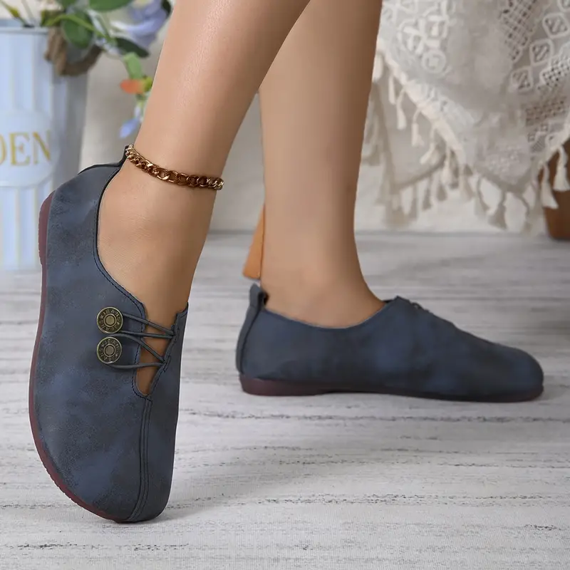 womens soft sole round toe buckle decoration solid color casual single shoes details 15