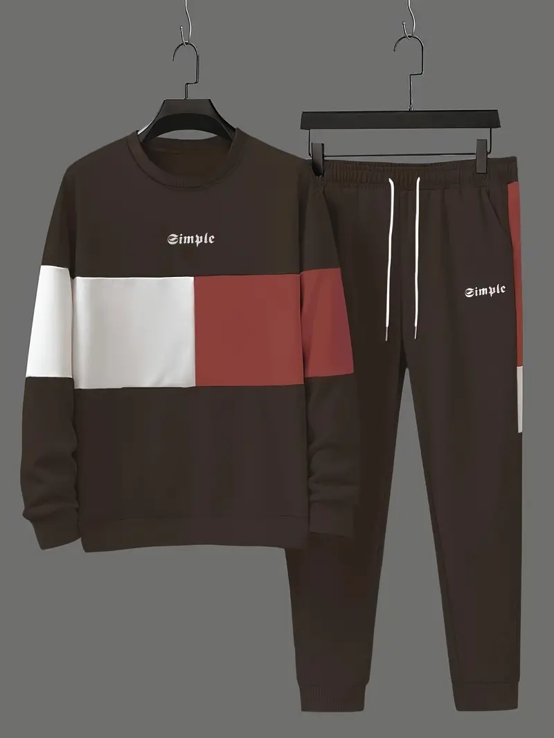 Men's Color Block Sweatshirt and Sweatpants Joggers Set