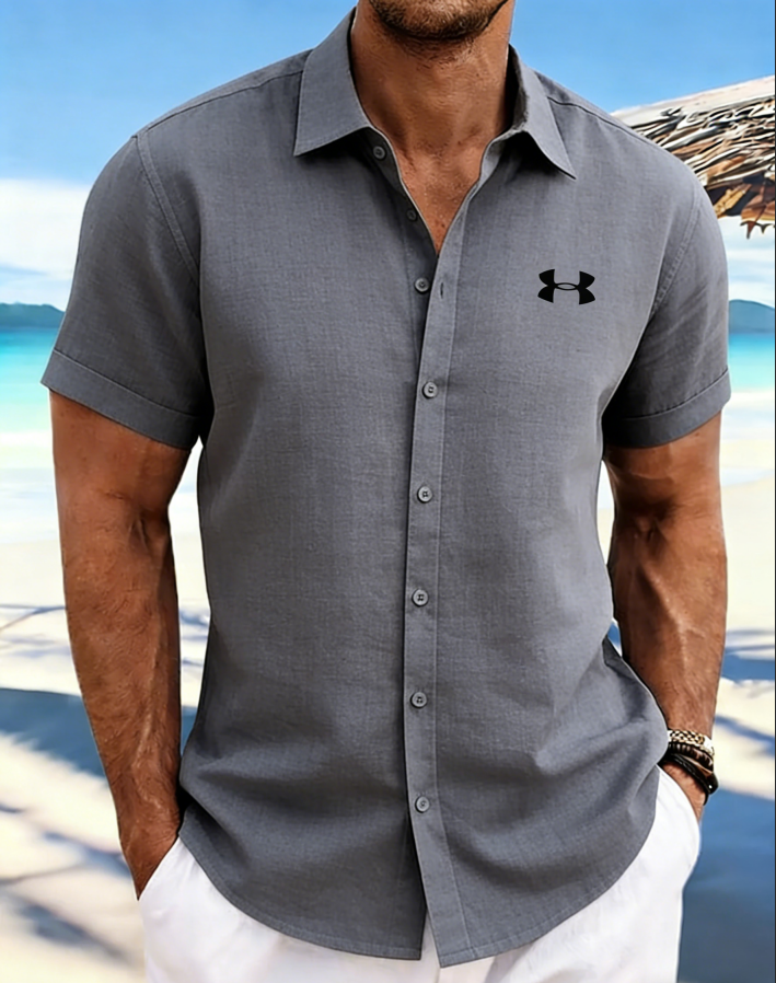 UA Men's Luxury Linen Shirt Breathable & Comfortable Casual Short Sleeve