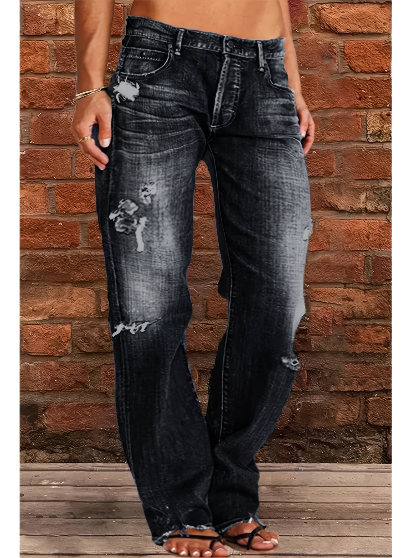 🔥EARLY AUTUMN 45%OFF PROMOTION🔥Tummy Control Wide-Leg Distressed Denim Jeans