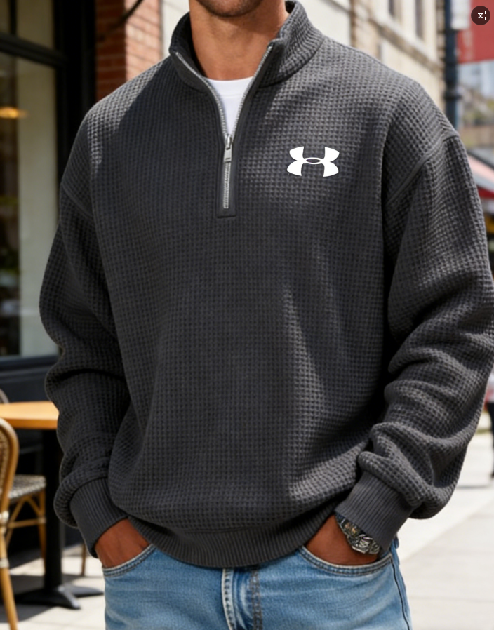 Men's Casual Waffle Half-zip Sweater