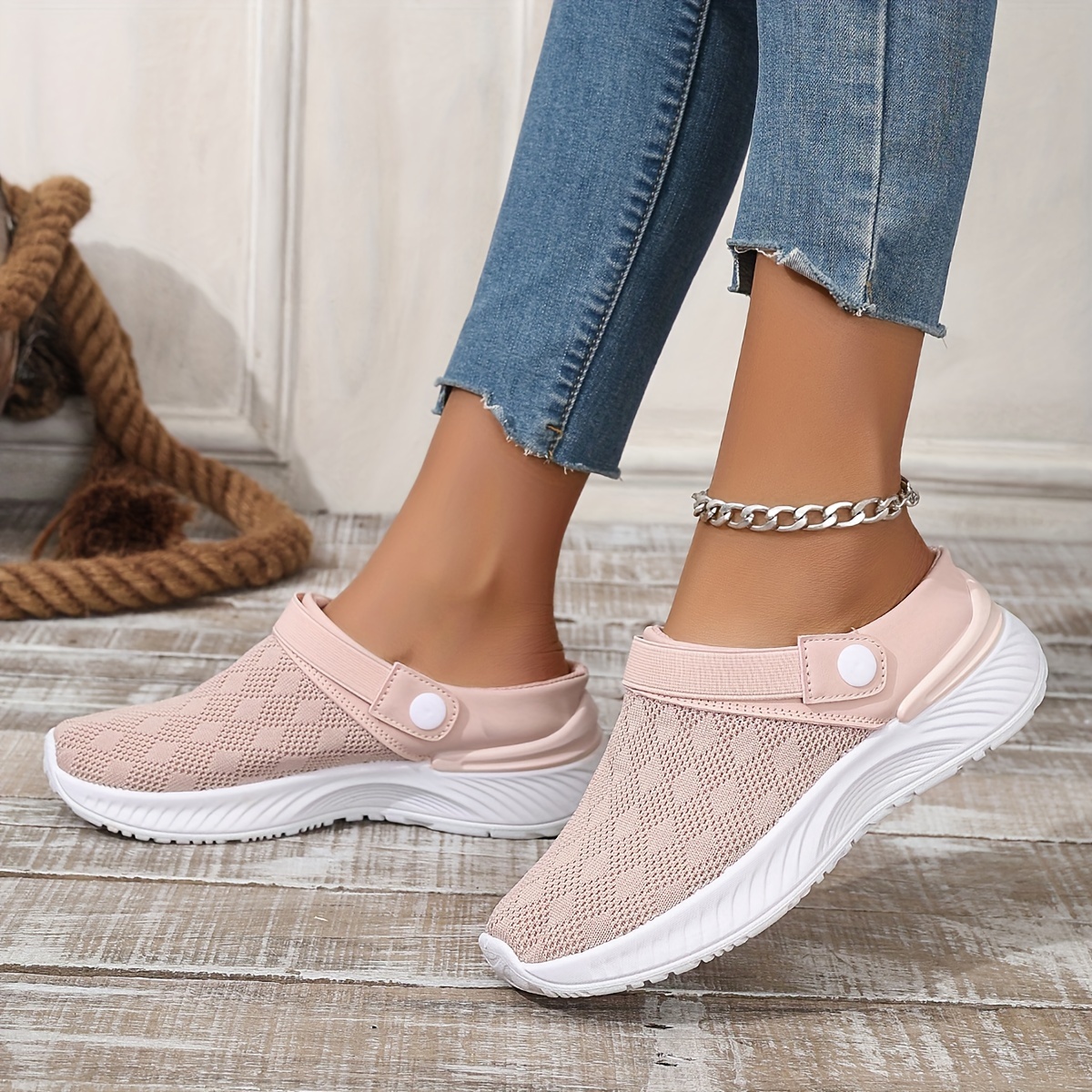 Women's Breathable Knit Mule Sneakers