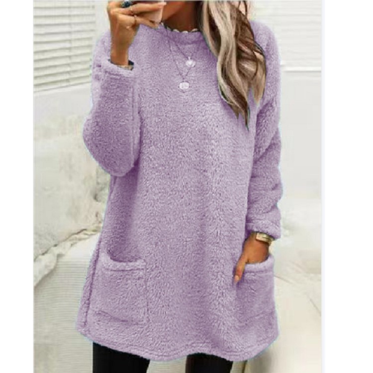 Pocket Crew Neck Casual Warm Long Sleeve T-shirt