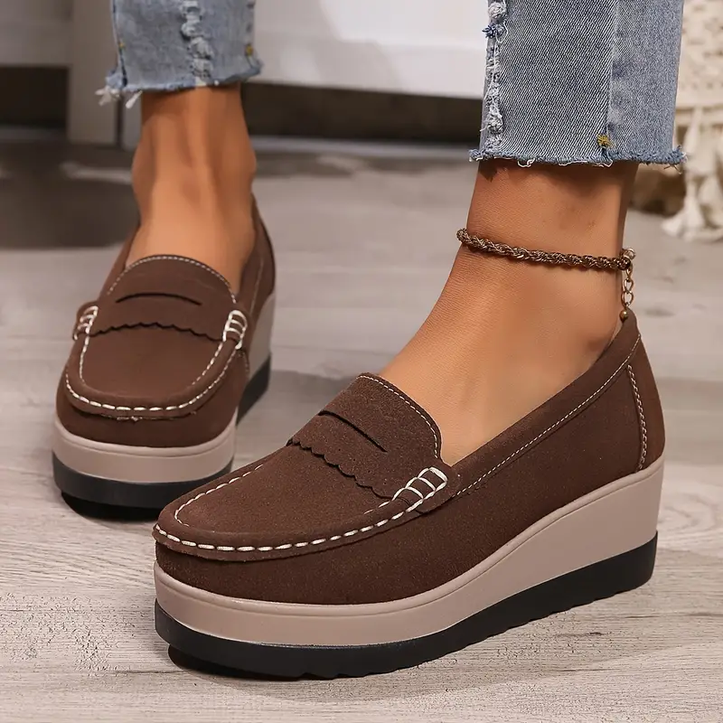 womens platform loafers casual round toe slip on heightening shoes comfortable outdoor shoes for daily wear details 0