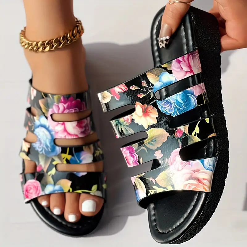 Women s Floral Print Casual Sandals Platform Slip Soft Sole details 2