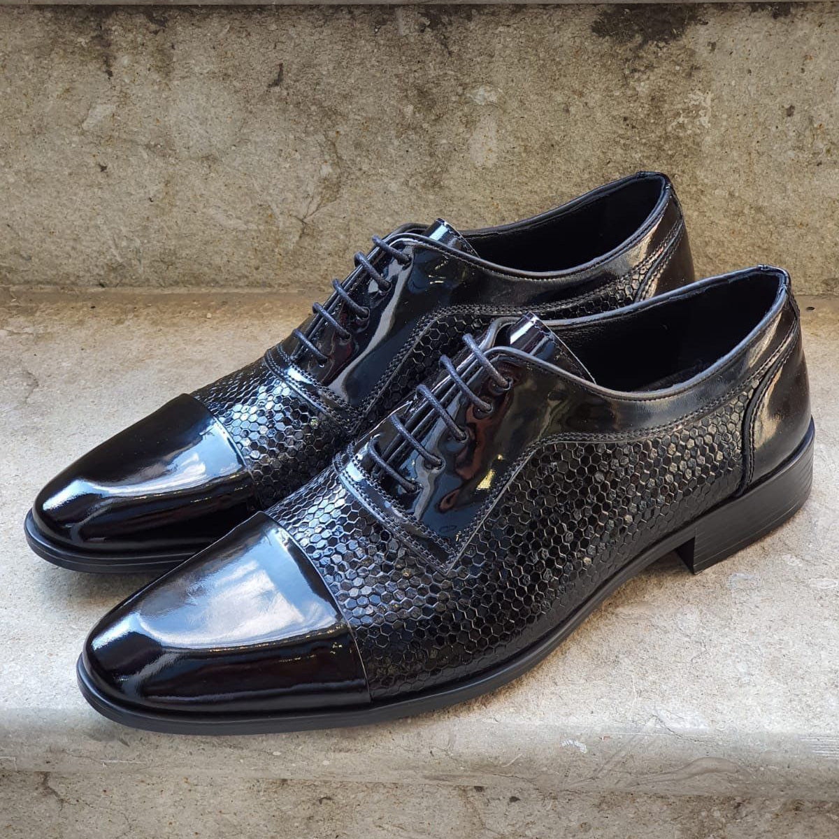 black fish scale men's formal shoes-Zittor