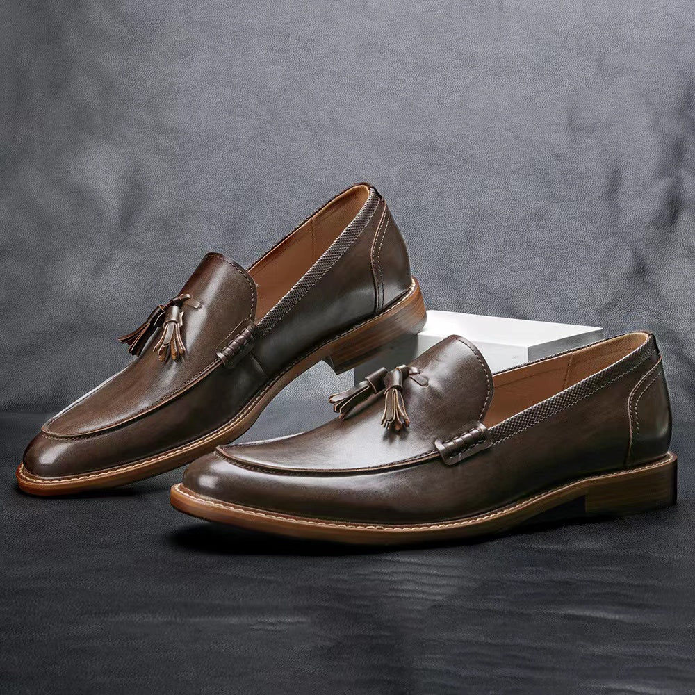 Brown tassel simple all-match loafers-Zittor