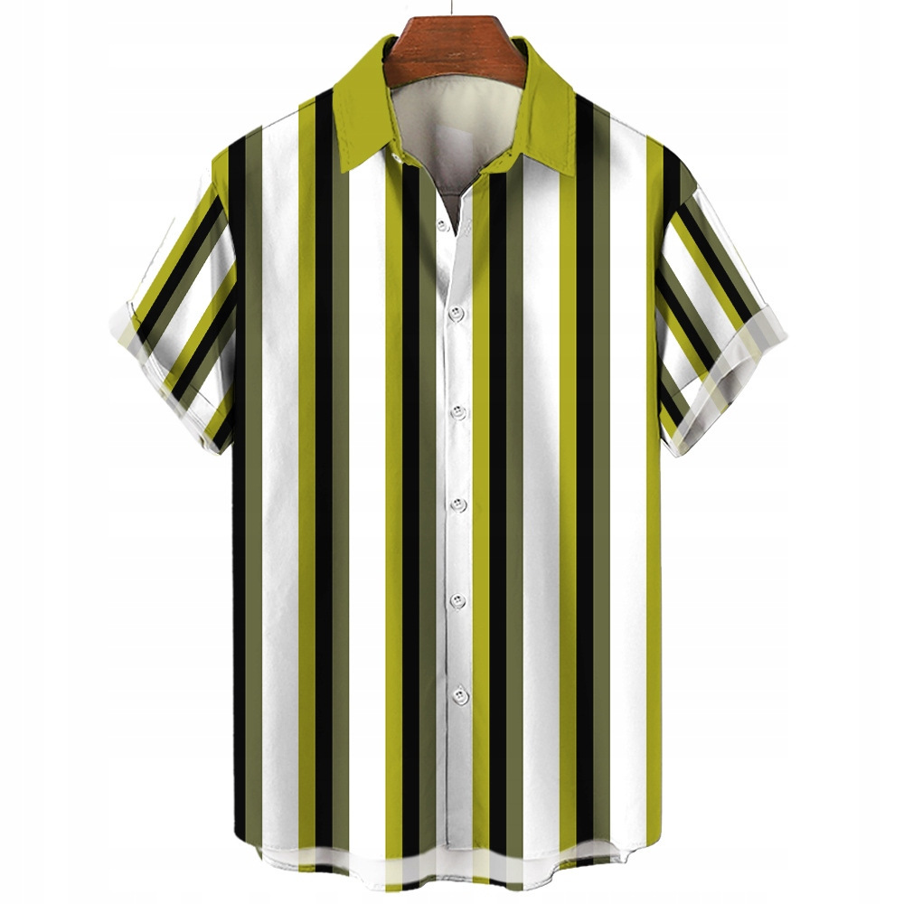 Men's Fashion Striped Contrast Loose Short Sleeve Lapel Shirt