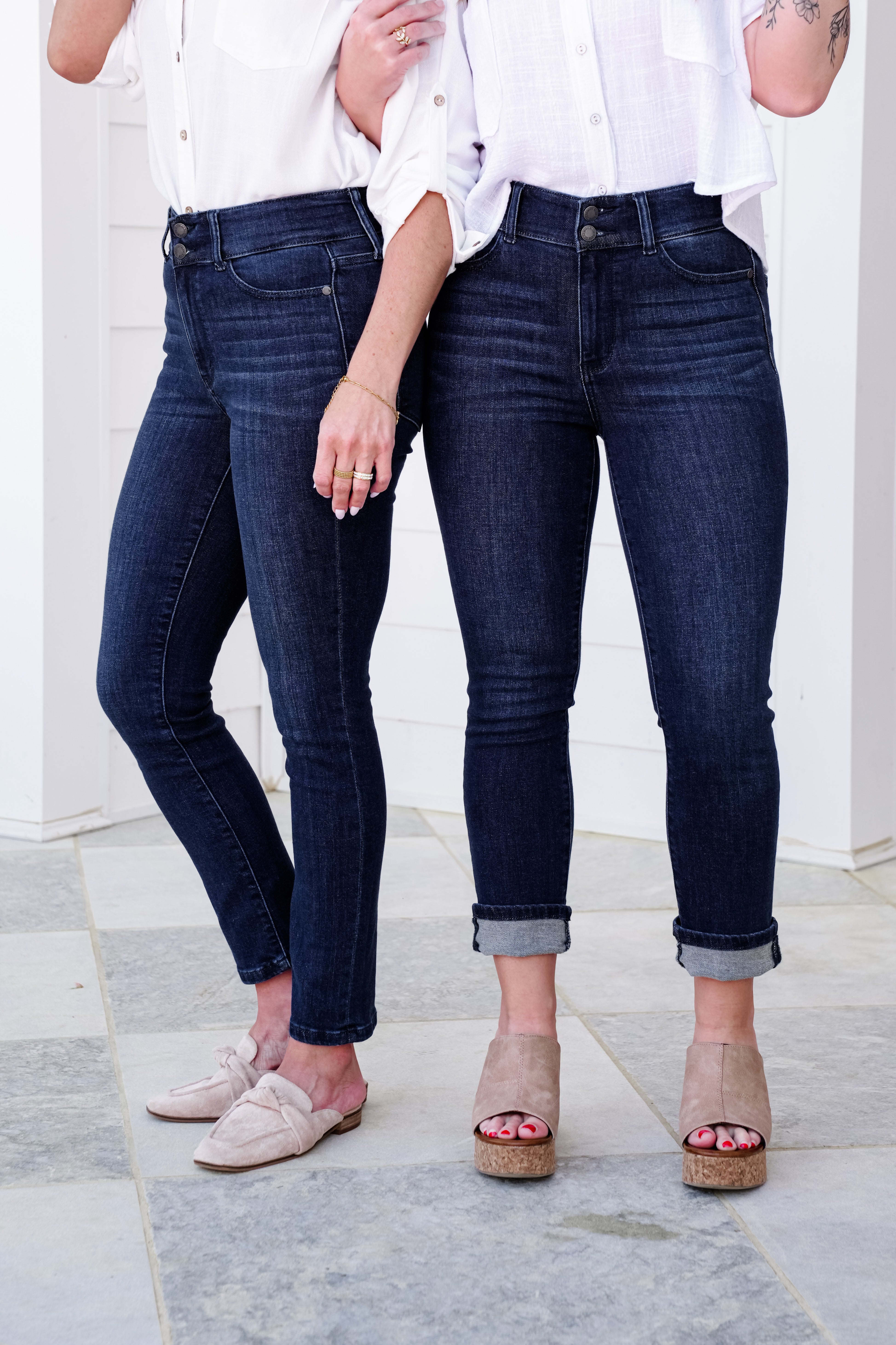 High Rise Dark Wash Double Waist Band Capri