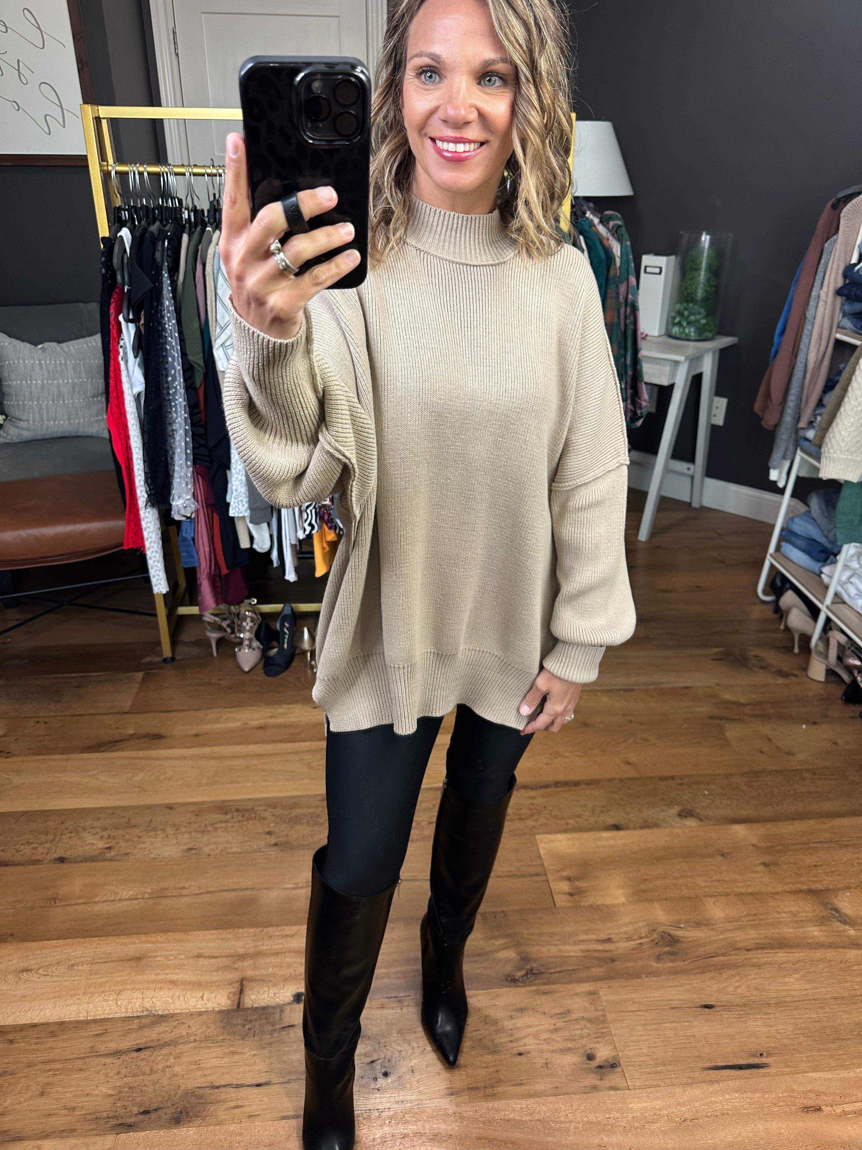 Woman's Oversized Side Slit Exposed Seam Sweater