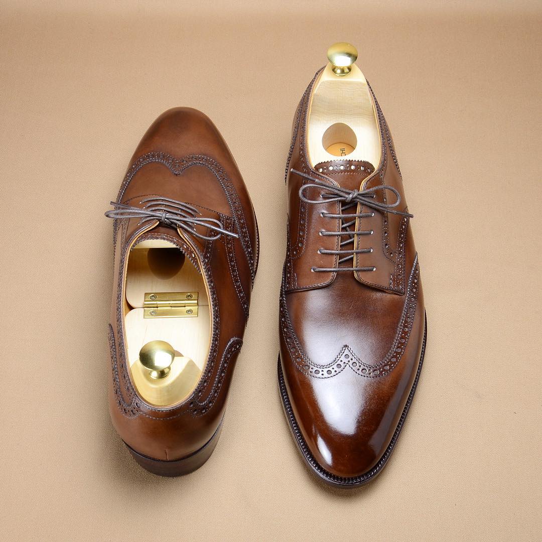 New men's brown brogue shoes-Zittor