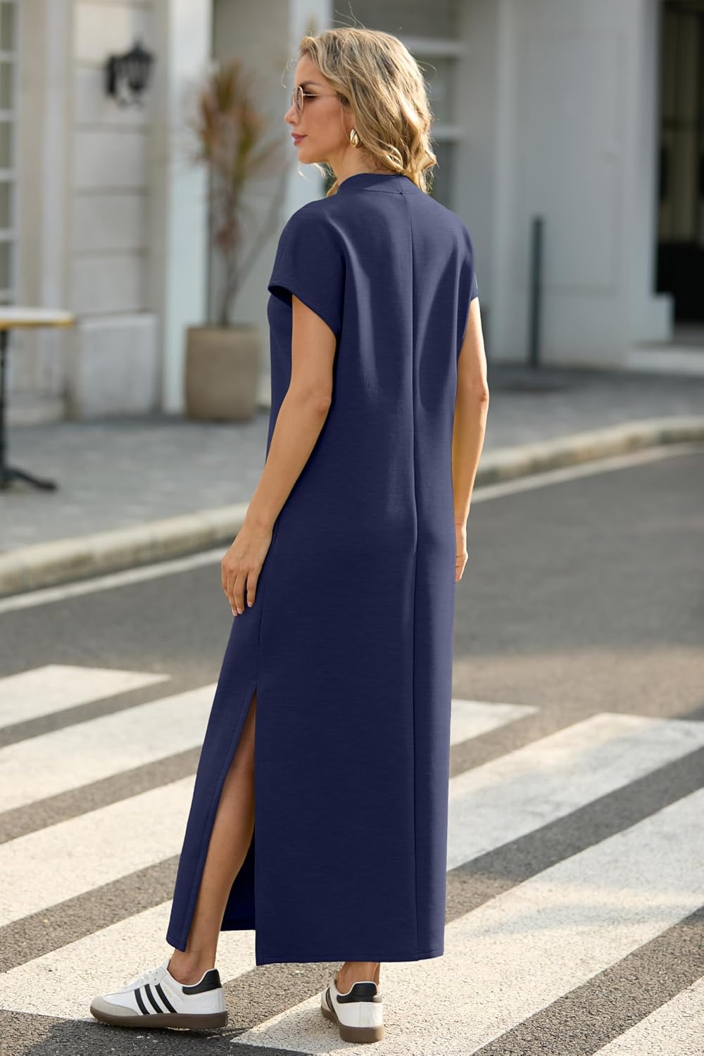 Women Casual Loose Split Wrinkle-Free Long Maxi Dress with Pockets