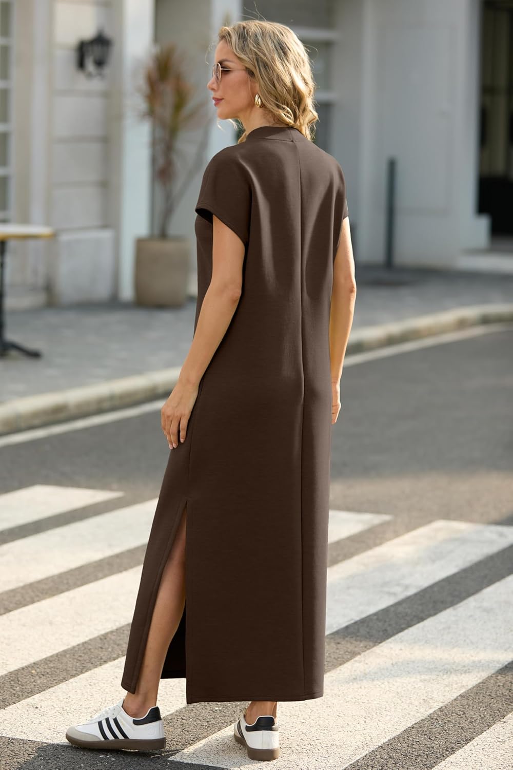 Women Casual Loose Split Wrinkle-Free Long Maxi Dress with Pockets