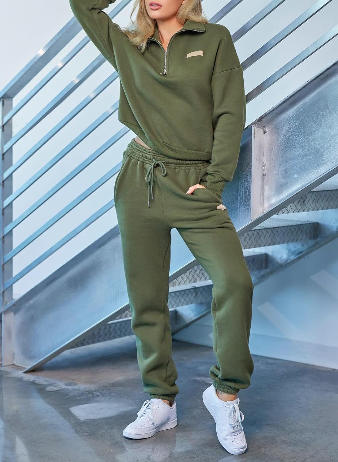 Women 2 Piece Outfits Sweatsuit Lounge Set Half Zip Pullover with Tracksuit Matching Pants Set