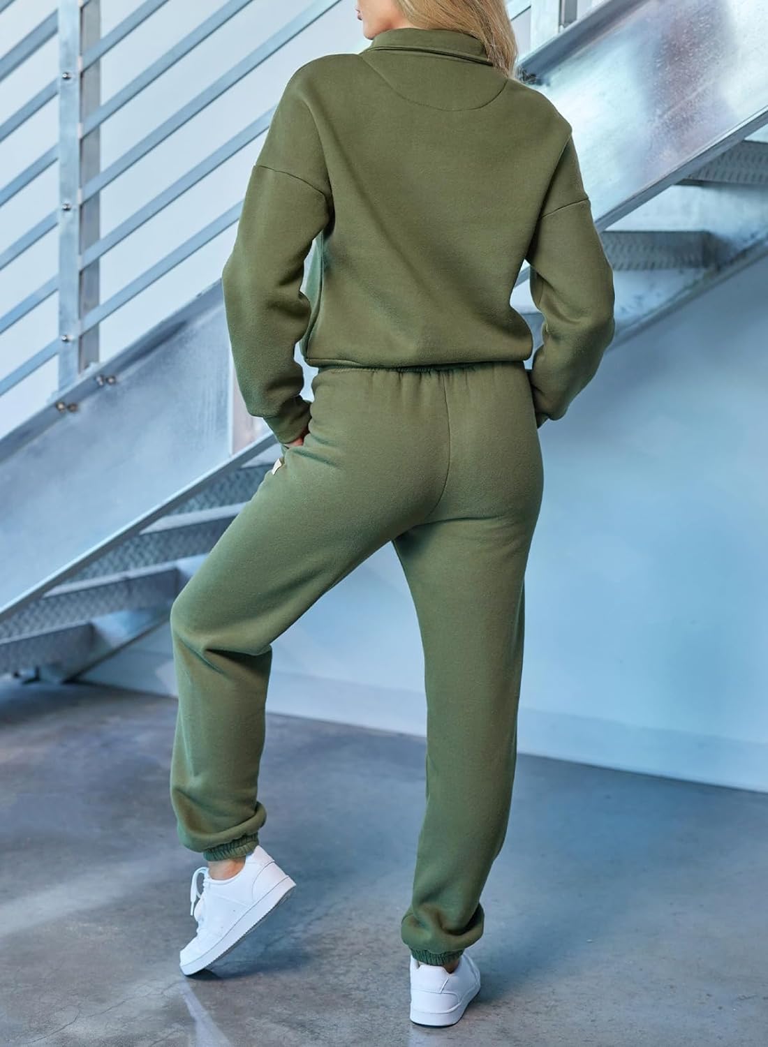 Women 2 Piece Outfits Sweatsuit Lounge Set Half Zip Pullover with Tracksuit Matching Pants Set