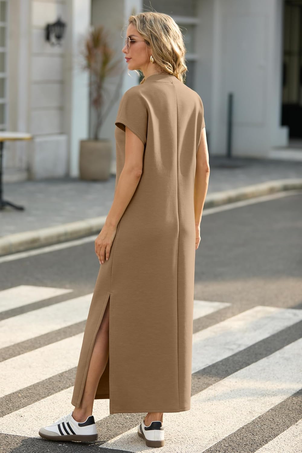 Women Casual Loose Split Wrinkle-Free Long Maxi Dress with Pockets