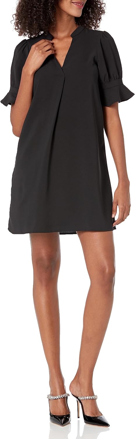 Wkior Shift Dress for Women V Neck Short Sleeves Solid Color Flowy Casual Summer Dresses(S-2XL)