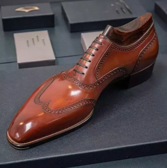 New men's smudged lace-up brown leather shoes-Zittor