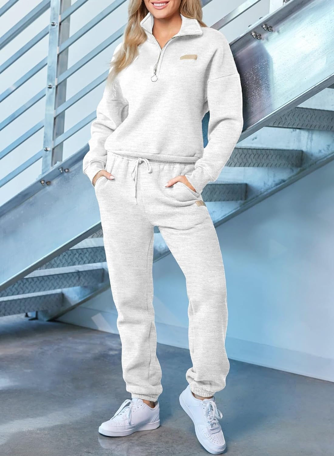 Women 2 Piece Outfits Sweatsuit Lounge Set Half Zip Pullover with Tracksuit Matching Pants Set