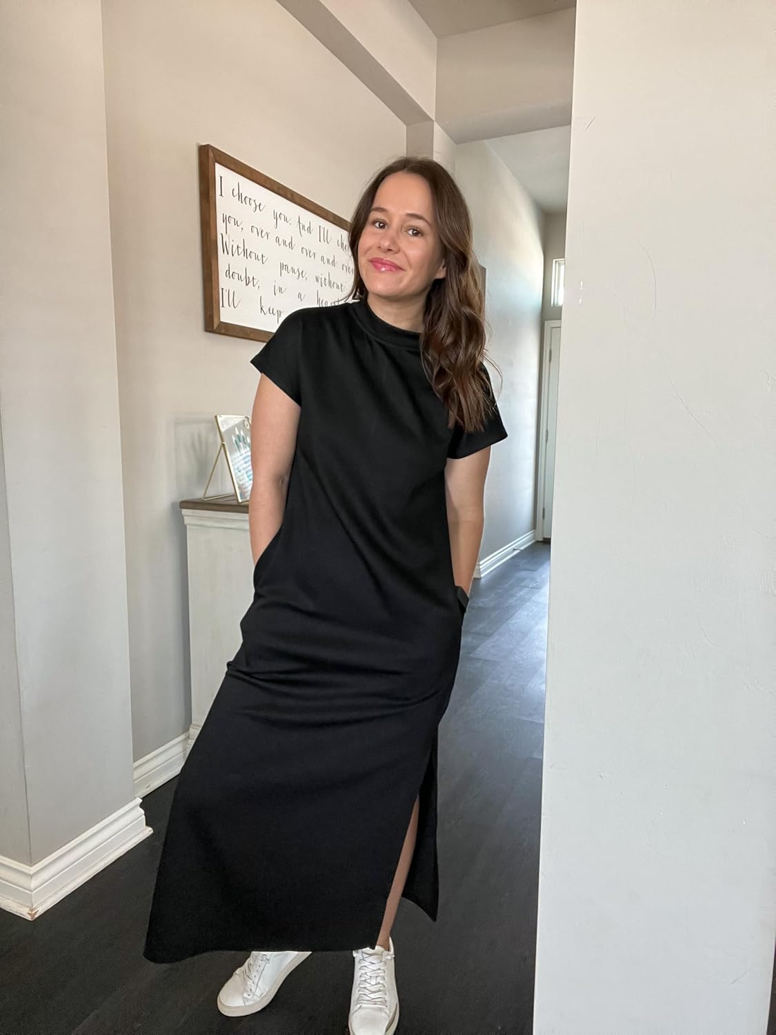 Women Casual Loose Split Wrinkle-Free Long Maxi Dress with Pockets