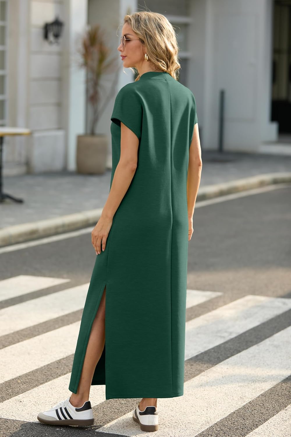 Women Casual Loose Split Wrinkle-Free Long Maxi Dress with Pockets