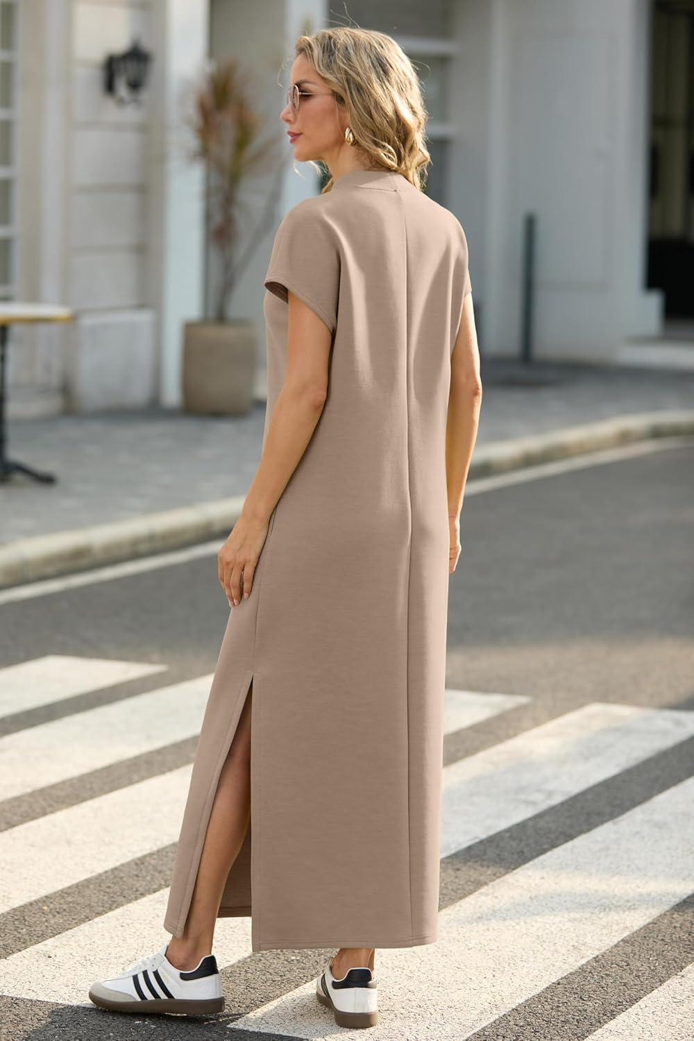 Women Casual Loose Split Wrinkle-Free Long Maxi Dress with Pockets