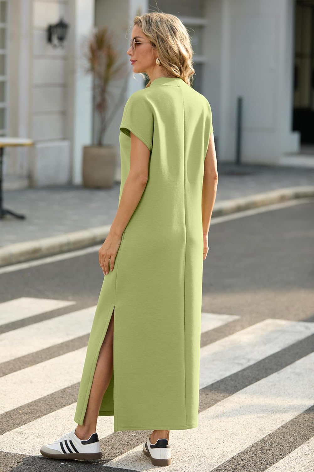 Women Casual Loose Split Wrinkle-Free Long Maxi Dress with Pockets