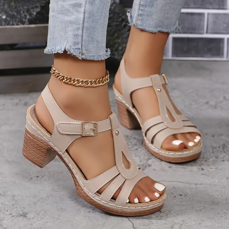 Women s Solid Color Casual Sandals Ankle Buckle Strap Soft details 1