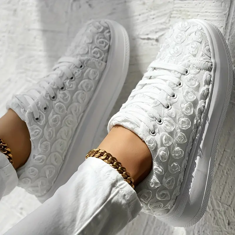 Women s Bridal Floral 3d Sneakers Lace Platform Soft Sole details 0