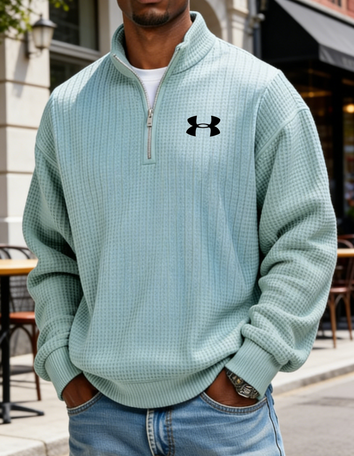Men's Casual Waffle Half-zip Sweater