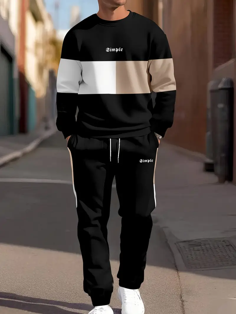 Men's Color Block Sweatshirt and Sweatpants Joggers Set
