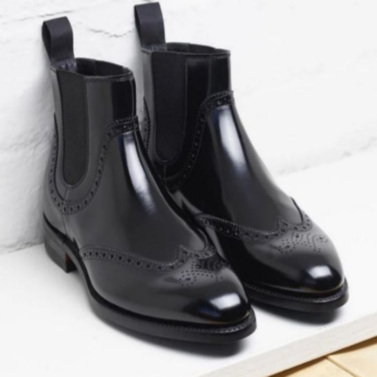 Black Brogue engraved dress boots-Zittor
