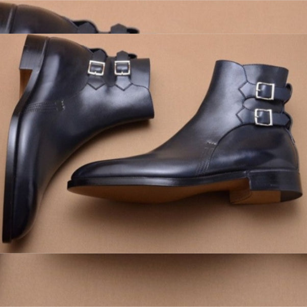 Black Double Button Men's Formal Short Boots-Zittor