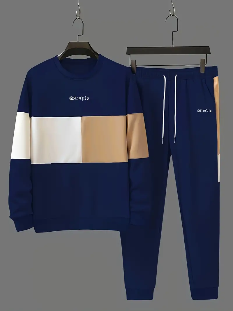 Men's Color Block Sweatshirt and Sweatpants Joggers Set