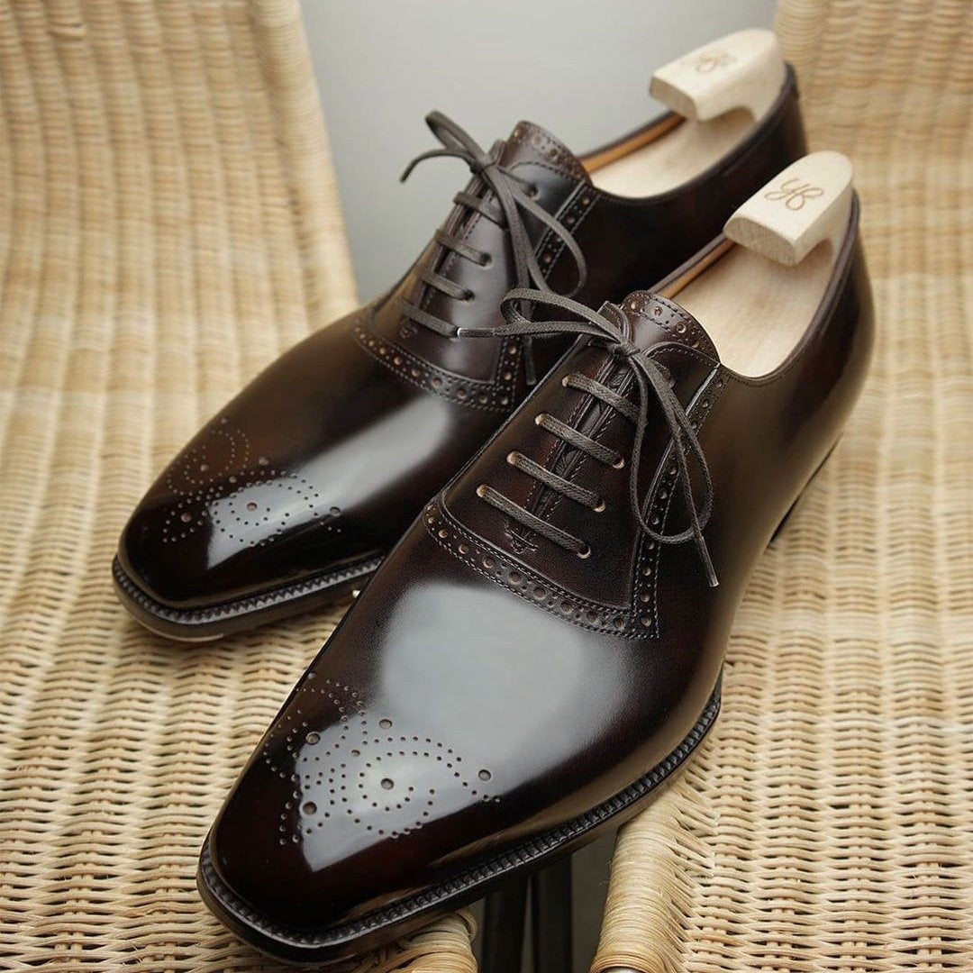 Brown and black formal men's handmade classic brogue oxford shoes-Zittor