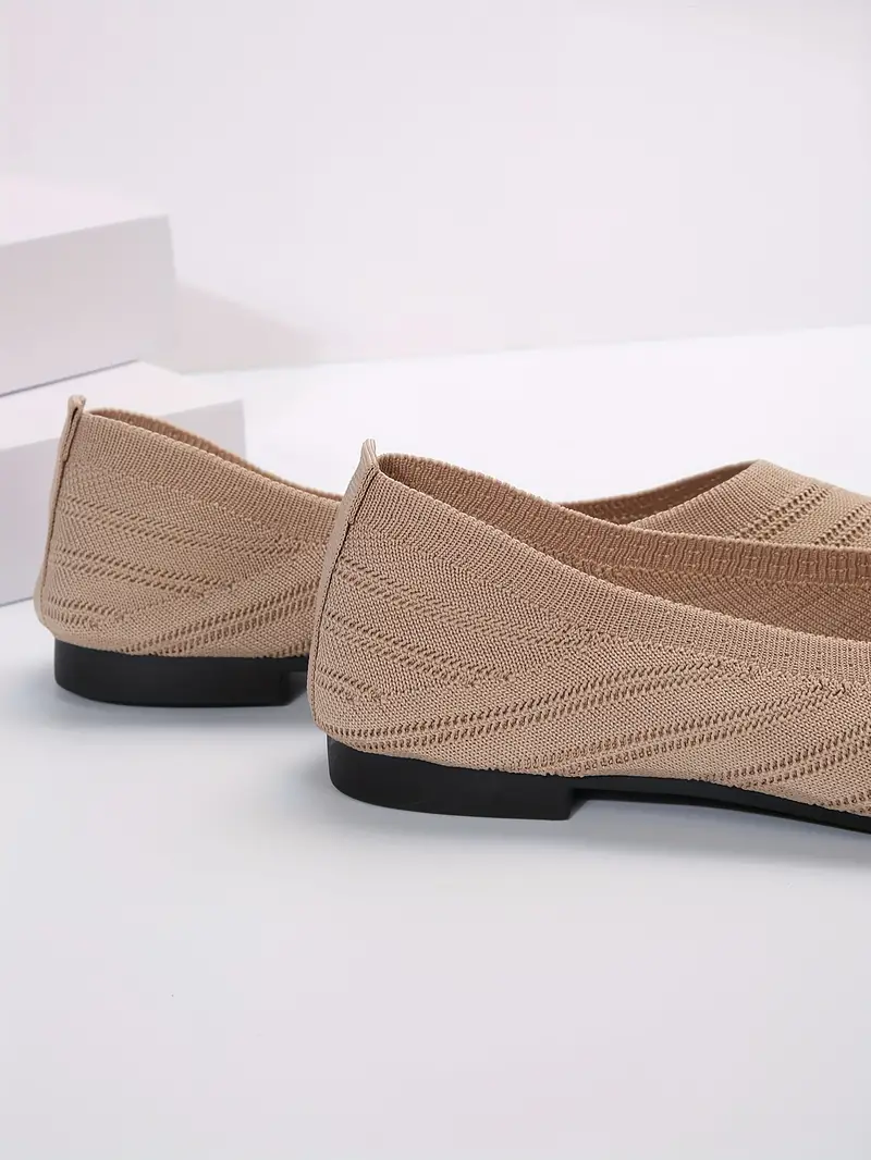 womens pointed toe flat shoes solid color knitted slip on shoes casual breathable ballet flats details 5